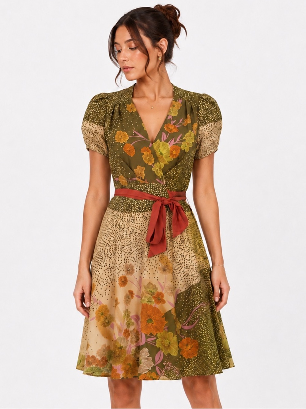 Vintage Y2K Yona Baraschi Silk Floral Wrap-Style Dress Fairycore Small